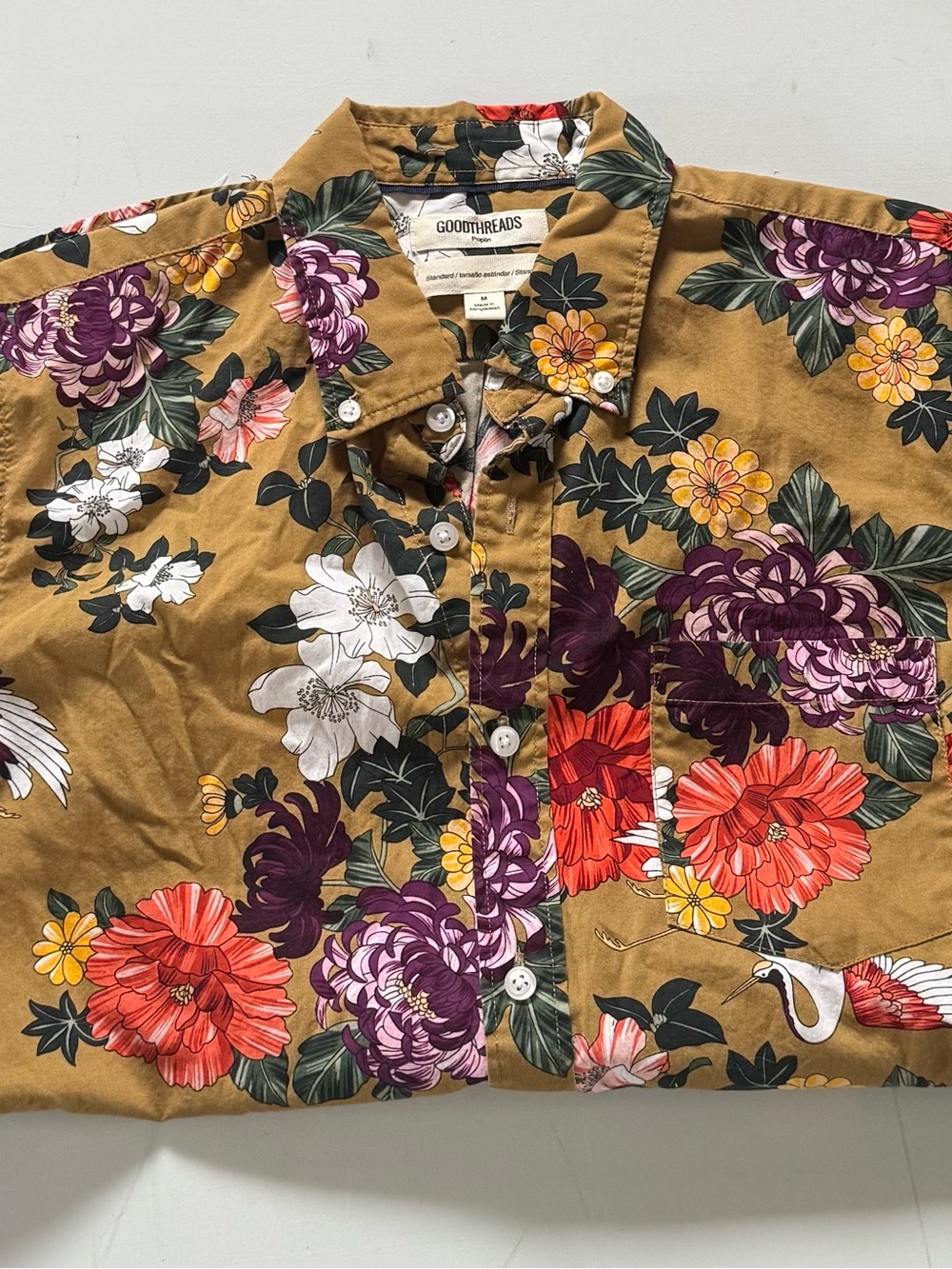 Goodthreads Mustard Floral Poplin Button-Up Shirt
